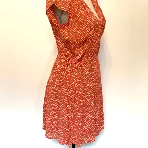 Reformation Orange Oyster Mini Wrap Floral Dress Size Small